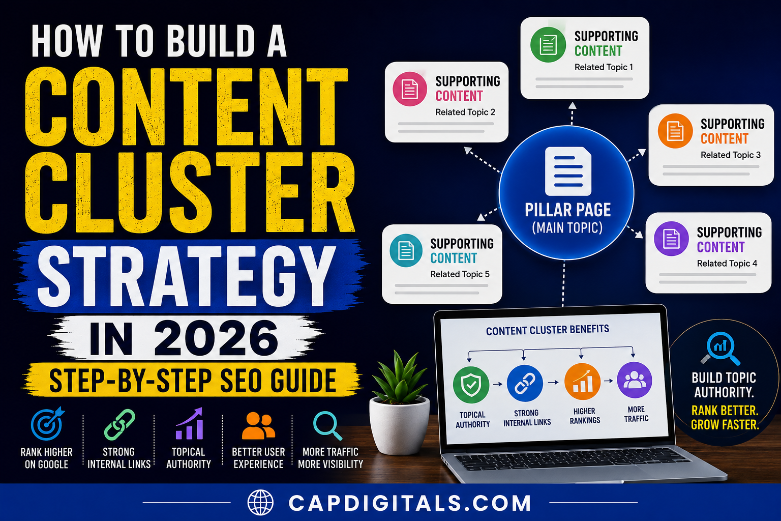 Feature image showing how to build a content cluster strategy in 2026 using pillar pages and internal linking